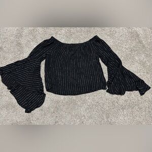 Off-Shoulder Black Stripe Bell-Sleeve Top